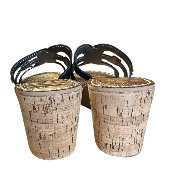 NWOB Sam Edelman Black Ronie Leather Logo Wedge Sandals - Picture 4 of 9